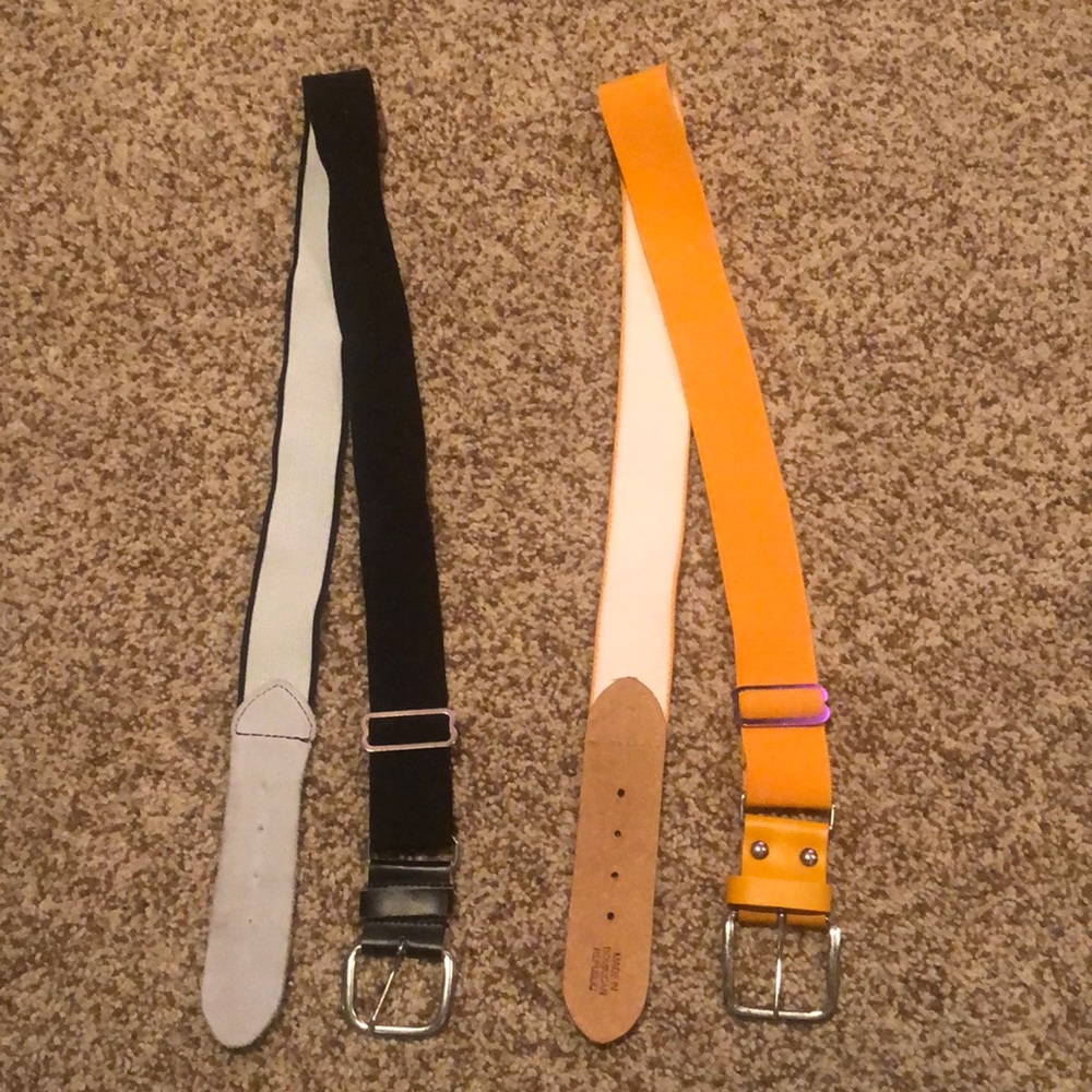 Two elastic adjustable baseball belts, 1-gold & 1-black